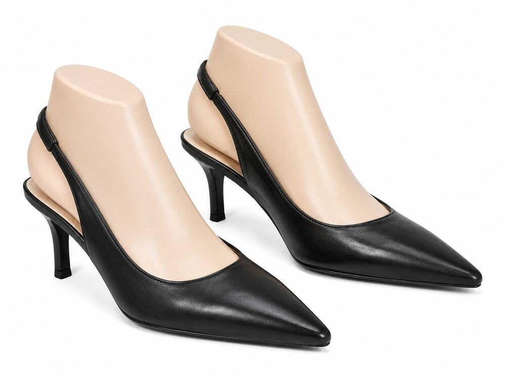Calvin Klein Black Leather Pointed Toe Slingback Heels